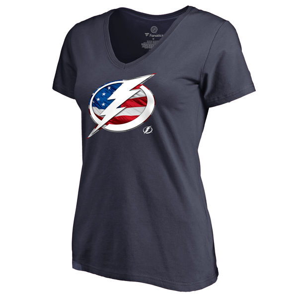 2020 NHL Women Tampa Bay Lightning Navy Banner Wave Slim Fit TShirt->mlb t-shirts->Sports Accessory
